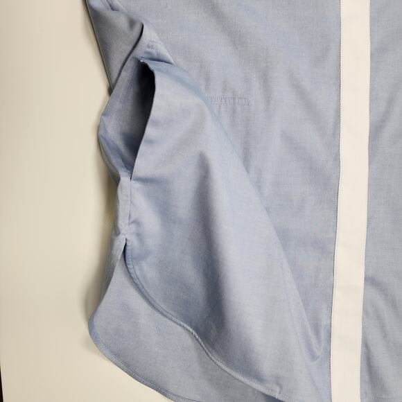 Chico’s No Iron Blue Tunic Blouse Contrast Trim Size 3 (16/18) NWT - Picture 7 of 9